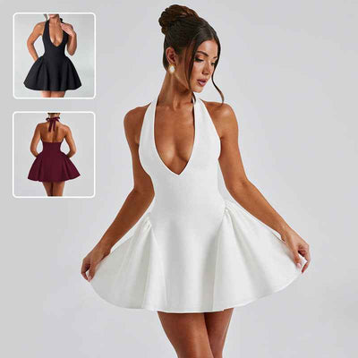 Sexy Deep V-neck Halter Dress Ins Fashion Slim Short Dress For Party Clothing Women