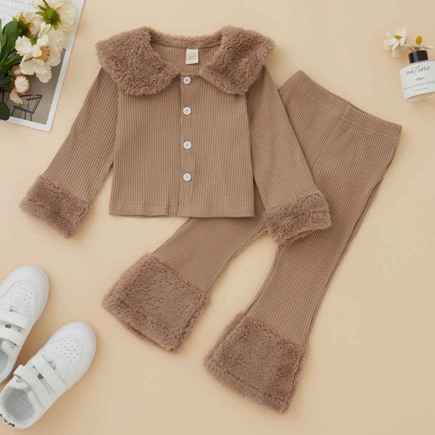 New Girls' Plush Large Lapel Solid Color Shirt Outfit