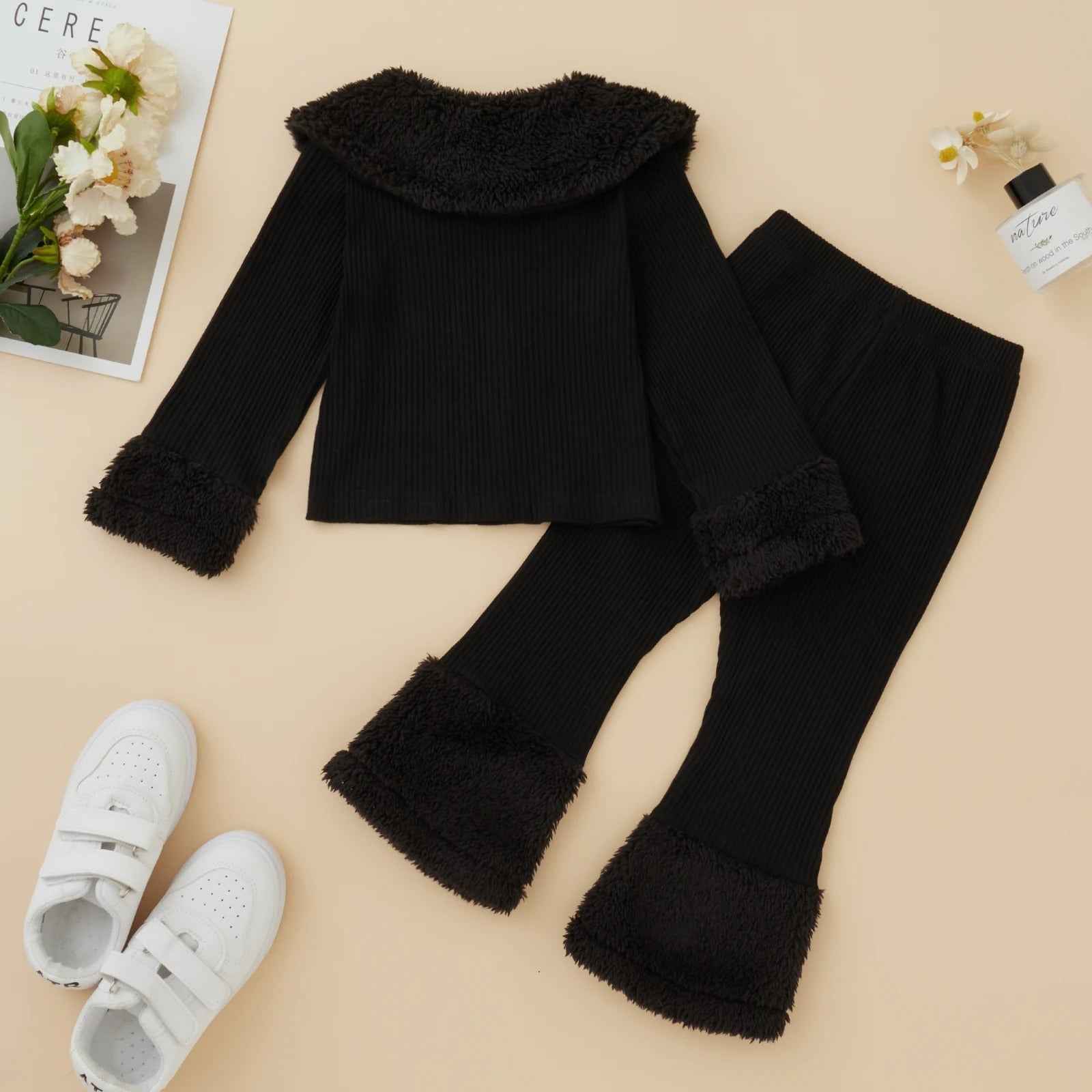 New Girls' Plush Large Lapel Solid Color Shirt Outfit