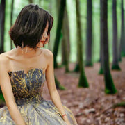 Ballroom Gold Lace Tulle Gown for Elegant Women - Snagged The Deal Dog