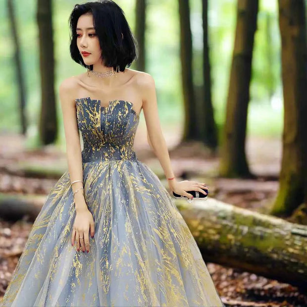 Ballroom Gold Lace Tulle Gown for Elegant Women - Snagged The Deal Dog