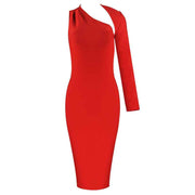 One-Shoulder Bold Red Dress with Cutout Design - Formal Gown for Women - Snagged The Deal Dog