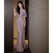 Lavender Sequin Halter Gown - Sparkle in Style With This Bold Evening Dress - Snagged The Deal Dog