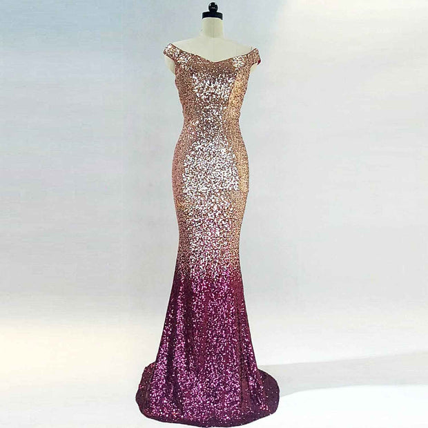 Sequin Ombre Mermaid Evening Dress - Glamorous Party Attire - Snagged The Deal Dog