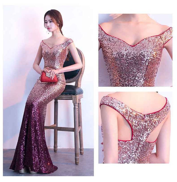 Sequin Ombre Mermaid Evening Dress - Glamorous Party Attire - Snagged The Deal Dog