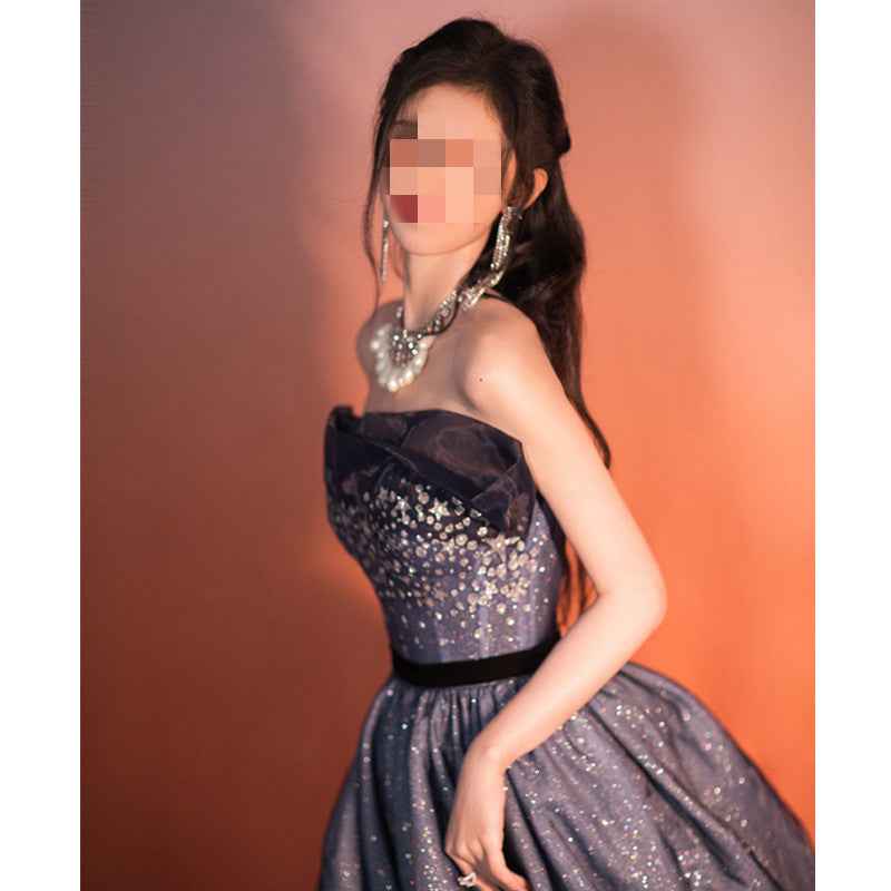 Stylish Starry Night Evening Gown – Blue Strapless Formal Dress for Women - Snagged The Deal Dog