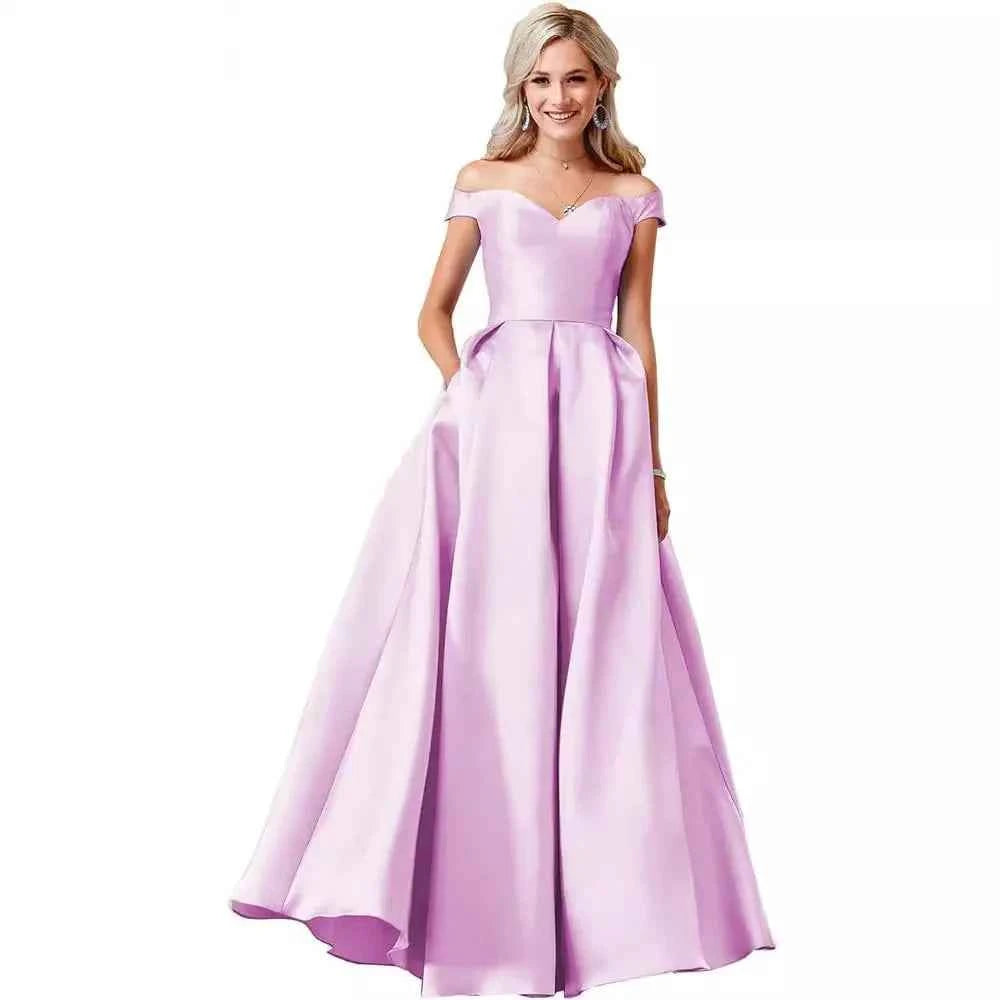 Red Satin Off Shoulder Ball Gown with Pockets for Elegant Occasions - Snagged The Deal Dog