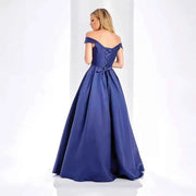 Red Satin Off Shoulder Ball Gown with Pockets for Elegant Occasions - Snagged The Deal Dog