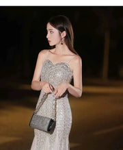 Fishtail Banquet Silver Camisole Gown for Elegant Evening Wear - Snagged The Deal Dog