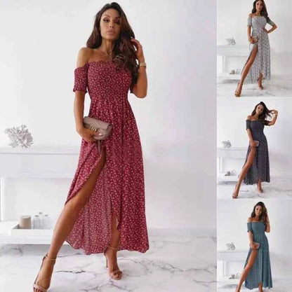 Summer Casual Printed Slit Dress Smocked Floral Maxi - Snagged The Deal Dog