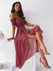 Summer Casual Printed Slit Dress Smocked Floral Maxi - Snagged The Deal Dog