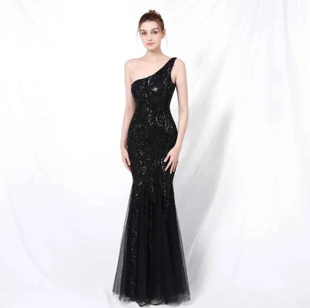 One-Shoulder Mermaid Silhouette Evening Dress - Fairy Fantasy Design - Snagged The Deal Dog