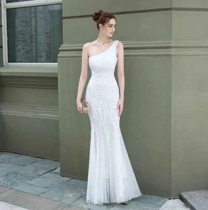 One-Shoulder Mermaid Silhouette Evening Dress - Fairy Fantasy Design - Snagged The Deal Dog