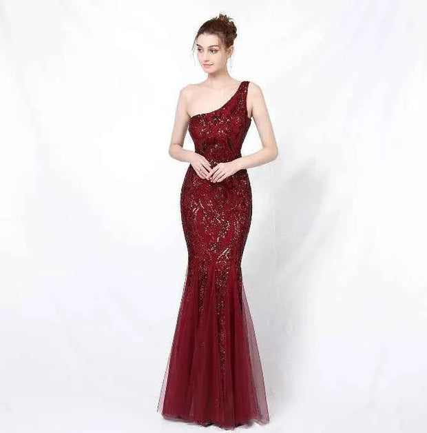 One-Shoulder Mermaid Silhouette Evening Dress - Fairy Fantasy Design - Snagged The Deal Dog