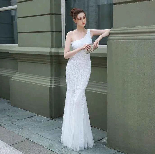 One-Shoulder Mermaid Silhouette Evening Dress - Fairy Fantasy Design - Snagged The Deal Dog