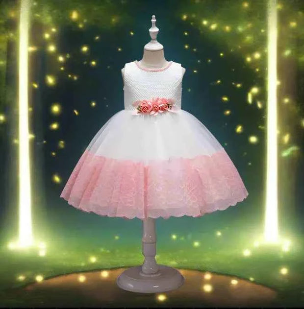 Lace Flower Girl Dress with Tulle Skirt and Elegant Rose Belt - Snagged The Deal Dog