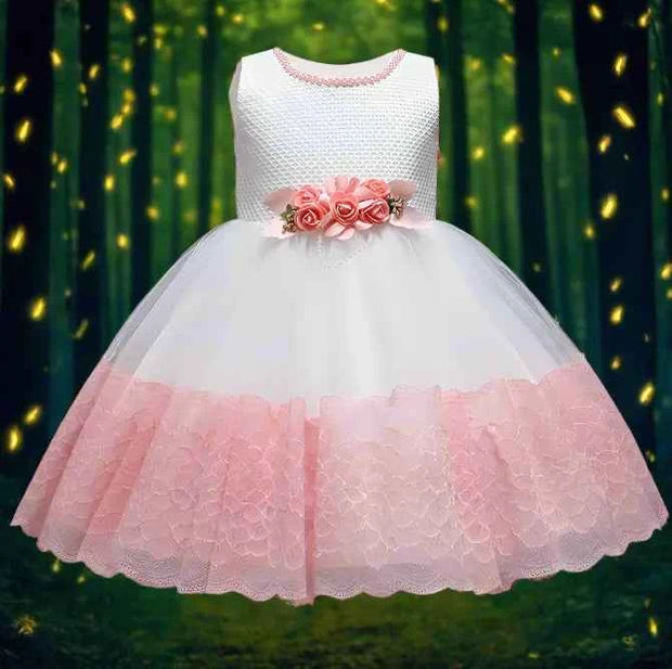 Lace Flower Girl Dress with Tulle Skirt and Elegant Rose Belt - Snagged The Deal Dog