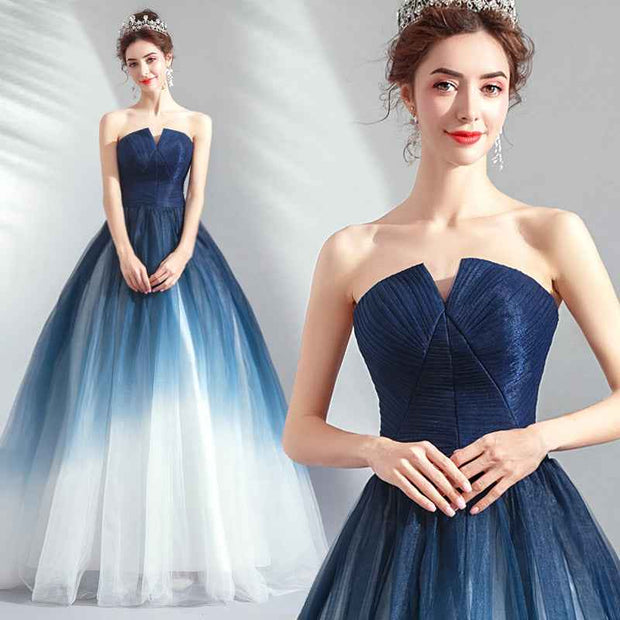 Strapless Blue Ombre Fantasy Ball Gown Evening Dress - Snagged The Deal Dog