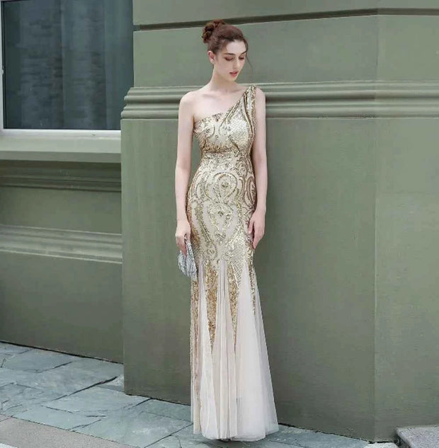 One-Shoulder Mermaid Silhouette Evening Dress - Fairy Fantasy Design - Snagged The Deal Dog