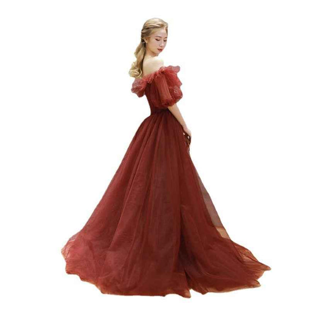 Red Off Shoulder Tulle Princess Dress for Elegant Occasions - Snagged The Deal Dog