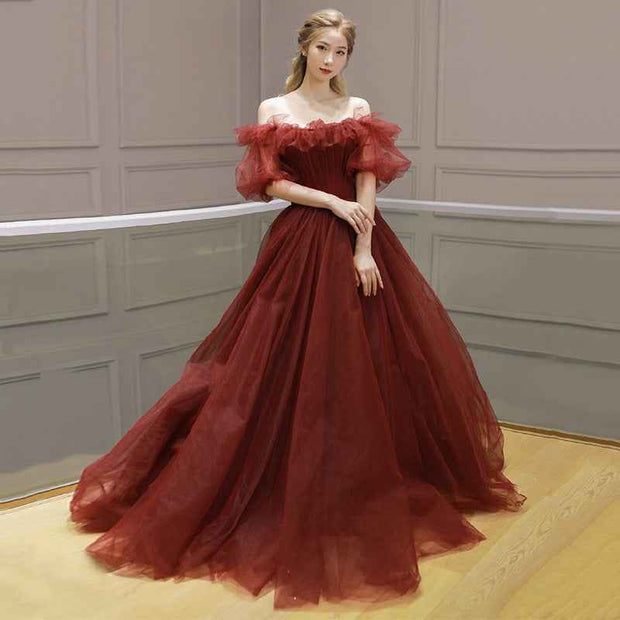 Red Off Shoulder Tulle Princess Dress for Elegant Occasions - Snagged The Deal Dog