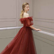 Red Off Shoulder Tulle Princess Dress for Elegant Occasions - Snagged The Deal Dog