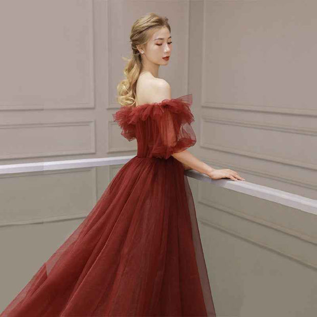 Red Off Shoulder Tulle Princess Dress for Elegant Occasions - Snagged The Deal Dog