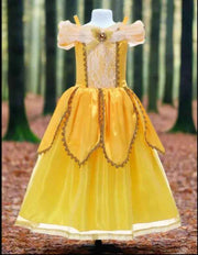 Girls Belle Yellow Princess Dress with Lace Tulle for Halloween - Snagged The Deal Dog